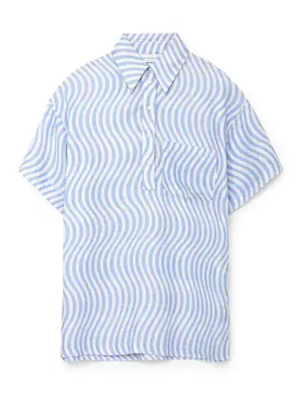 Ephemera 100% Linen Blue & White Wavy Stripe Short Sleeve Button-down  M/L
